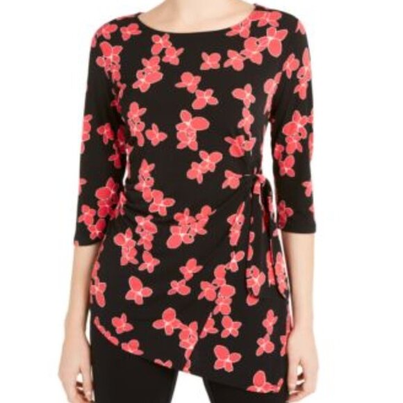 Alfani Tops - Alfani Blouse PXL Floral Side Tie Black Pink 597
